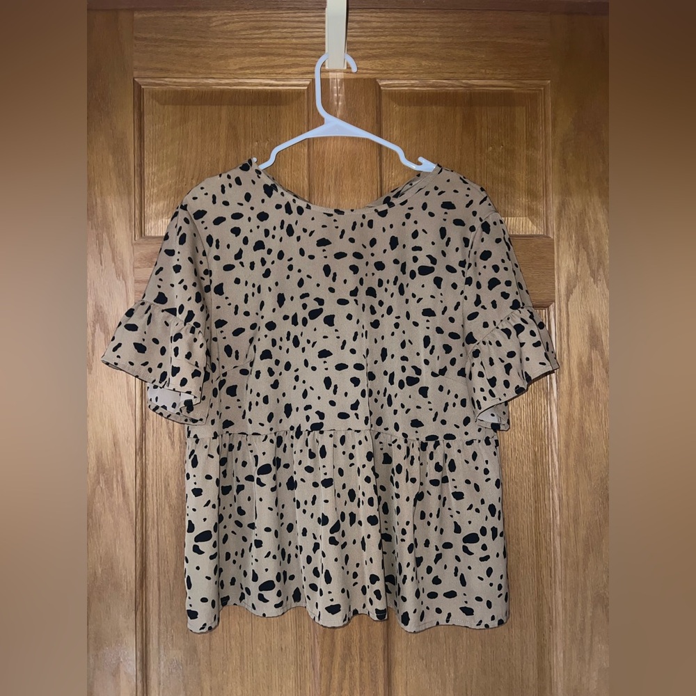 SHEIN Black and Tan Boxy Short Sleeve Blouse